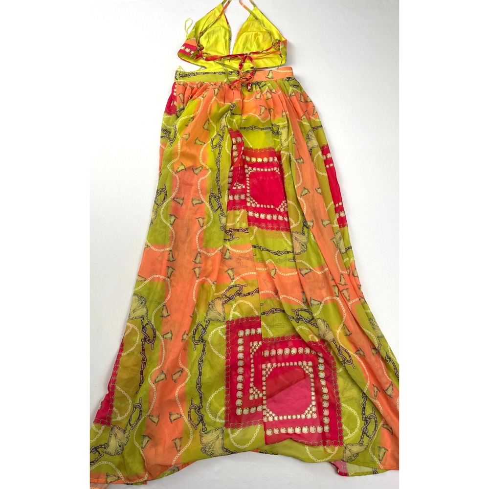 Miss Avenue Maxi Dress Halter Cutout Chain Print Party Dress Large - Picture 2 of 3